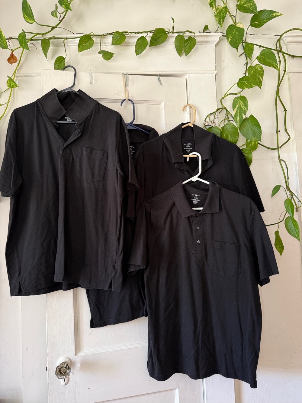 (4) piece GEORGE size L Men's Black Polo Shirt with Chest Pocket